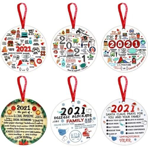 2021 Christmas Tree Pendant Ornaments Round Single-sided Hanging Golden Rope Loop Decor For Home Christmas Tree Xmas Tree