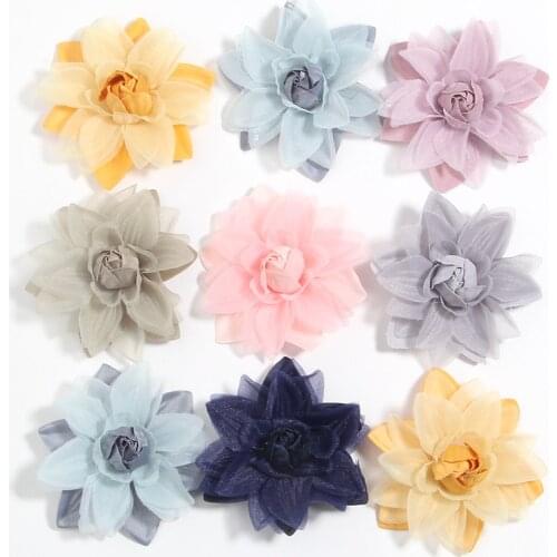 10Pcs 6.3CM 2.5" Fabric Chiffon Flowers Boutique Lace Trim Patch Applique Wedding Dress DIY Flowers Bride Hair Veil Clothes Head