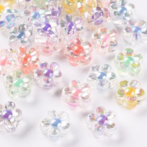 500g Transparent Acrylic Flower Beads Bead in Bead AB Color Beads For DIY Jewelry Making, 12x12.5x6mm, Hole: 2.5mm, about 893pcs