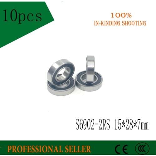 Free shipping 10pcs S6902-2RS 15x28x7mm stainless steel 440C deep groove ball bearing S6902 RS 61902