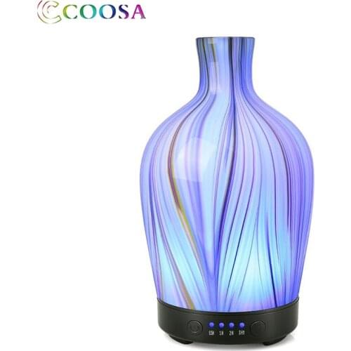 COOSA 3D Glass LED Light Essential Oil Diffuser 100ml Ultrasonic Air Humidifier Aroma Diffuser 7 Color Change Mist Humidifier