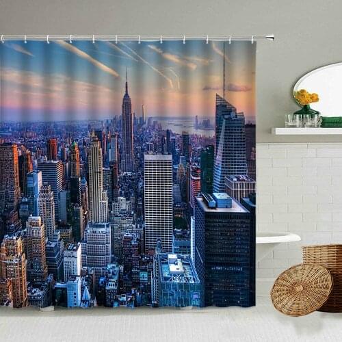 European And American Architecture City Scenery Shower Curtain Colorful Night Landscape Bathroom Bathtub Waterproof Curtains