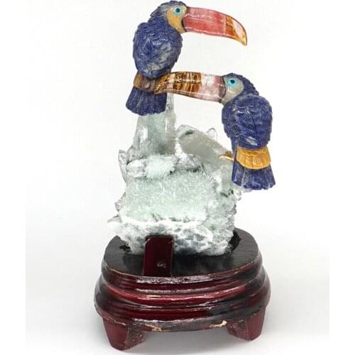 Toucan Figurine Natural Stone Lapis Green Ghost Crystal Healing Reiki Decor 7.6"
