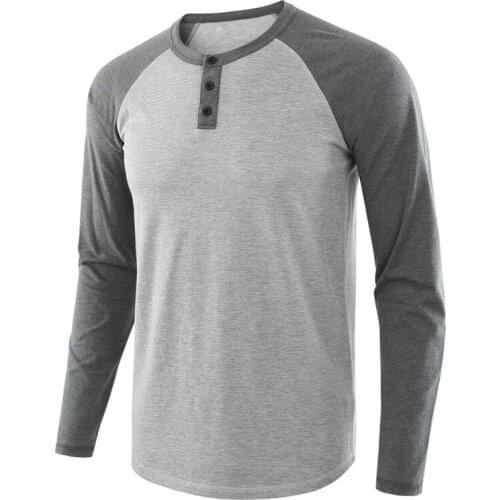 Summer New Loose Men Henley T-shirt Color Matching Long Sleeve Top Fashion Button Casual Cotton Oversized Tshirt For Men Clothes