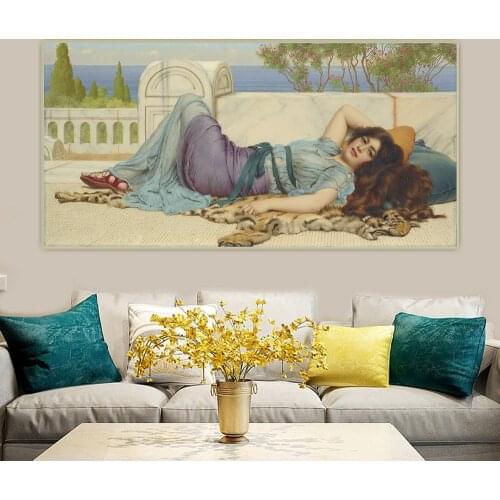 Holover Canvas Oil Painting John William Godward"Mischief And Repose"Classical Marble Architecture Aesthetic Home Decoration