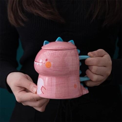 Hand-painted cartoon style cute dinosaur ceramic coffee mug breakfast dessert cup couple cup warm gift for friends and family