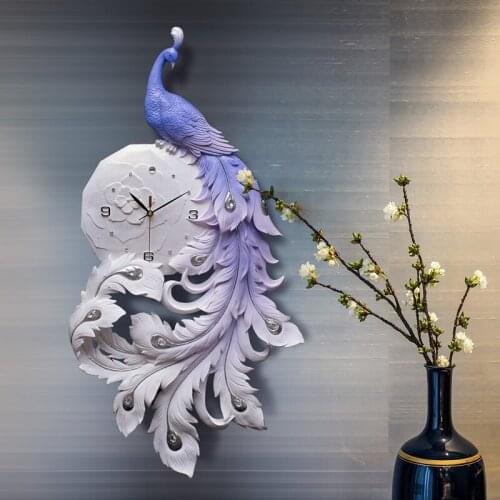 Chinese Resin Peacock Wall Clock Wall Hanging Crafts Decoration Livingroom Home Light Luxury Mute Wall Clock Wall Mural Artwork