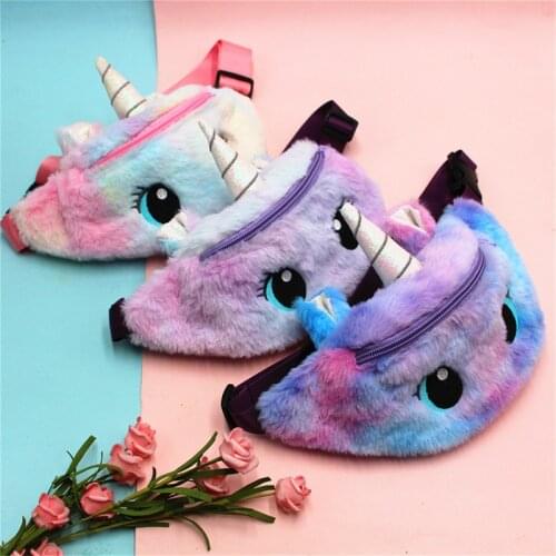 Cute Unicorn Female Waist Bag Kids Fanny Pack Cartoon Plush Women Belt Bag