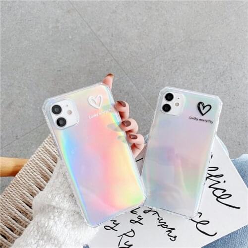 Cute Laser Love Heart Lucky Phone Case For iPhone 11 12 Pro Max XR XS Max X 7 8 Plus SE 2020 Mini Camera Protection Back Cover