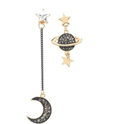 Fashion Asymmetric Star Moon Planet Earrings Exquisite Elegant Black Zircon Earrings Accessories Womens Party Jewelry Gift