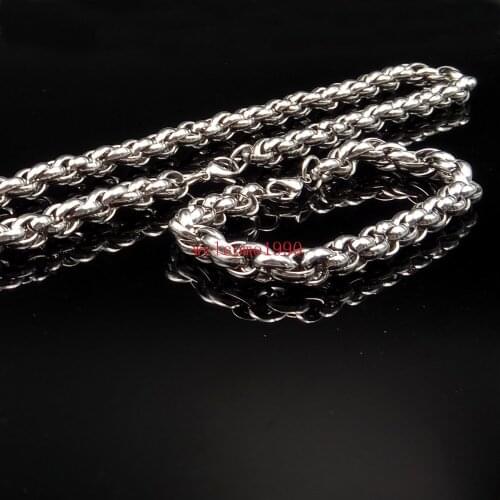 Mens Gifts Stainless Steel Jewlery Set Huge Rope Link Chain Necklace & Bracelet 9mm wide