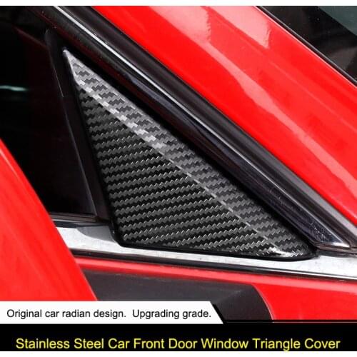 QHCP Car Front Door Window Triangle Cover Trim Sticker 1Pair Stainless Steel Fit For Ford Mustang 2015-2020 Exterior Accessories
