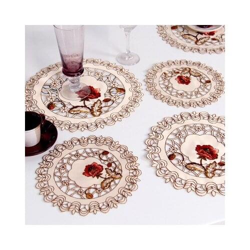 NEW Luxury Lace Round Embroidery Table Place Mat Christmas Pad Coaster Kitchen Dining Mug Doily Tea Coffee Placemat Cloth Cup