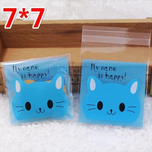 100pcs/lot Cookies Ziplock Bag Blue Frosted Cartoon Happy Cat Handmade Snack Food Candy Packaging Bags Party Nougat Wrapper Bag