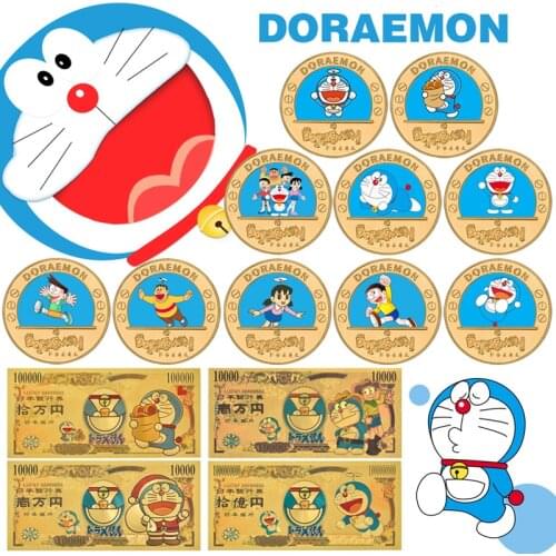 WR Japanese Anime Doraemon Gold Plated Coin Collectibles with Coin Case Challenge Coins Original Souvenir Gifts Dropshipping