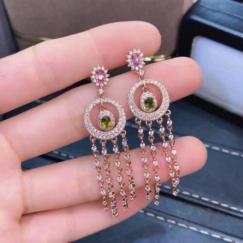 The Best Gift for Your loved Girl Natural And Real Tourmaline Earring 925 sterling silver Fine jewelry Tourmaline Earring