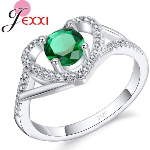 Unique Heart Style Luxury Dazzling Cubic Zirconia 925 Sterling Silver Romantic Intellectual Female Engagement Wedding Ring