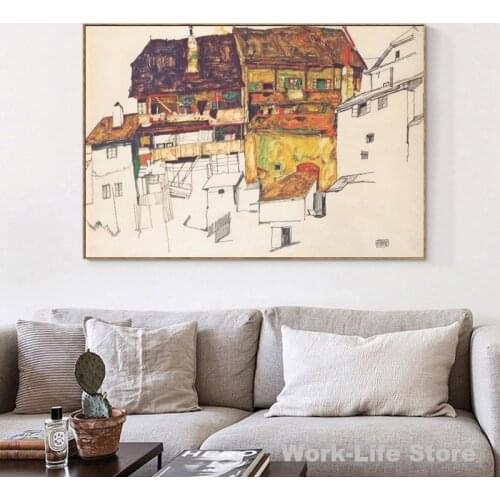 Vintage Egon Schiele European Architecture Village Landscape Posters Prints Canvas Oil Paintings Wall Art Living Room Decoration