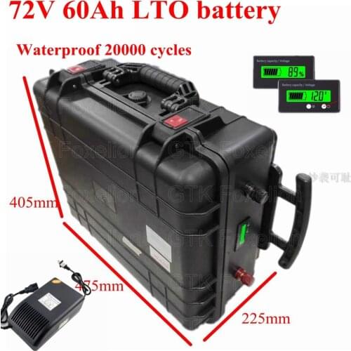 Waterproof 20000 cycles 72V 60Ah LTO Lithium titanate battery 2.4v cells for tolling motor energy storage motorcyle+10A Charger