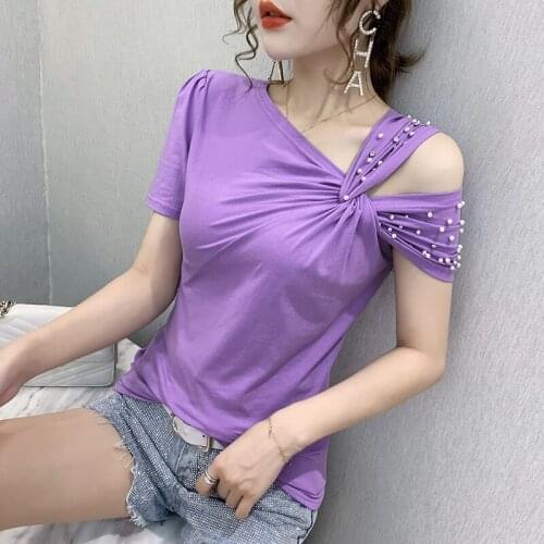 Hollow Out Tees Skew Collar 2021 Summer Fairy Tale Unlined Fashion Off-The-Shoulder Short Sleeve Colorful Girl Embroidered Flare