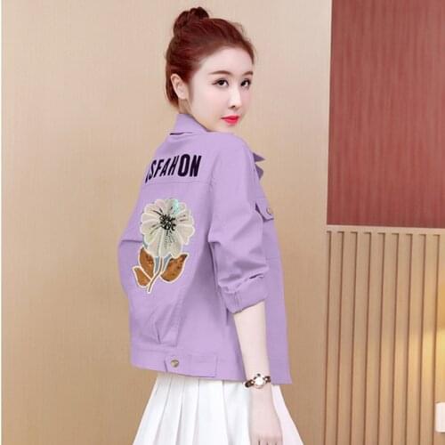 5XL Plus Size Spring Aurumn New Women 2021 Fashion Long Sleeve Slim Jeans Jacket Floral Letters Print Stylish Denim Outwear Coat
