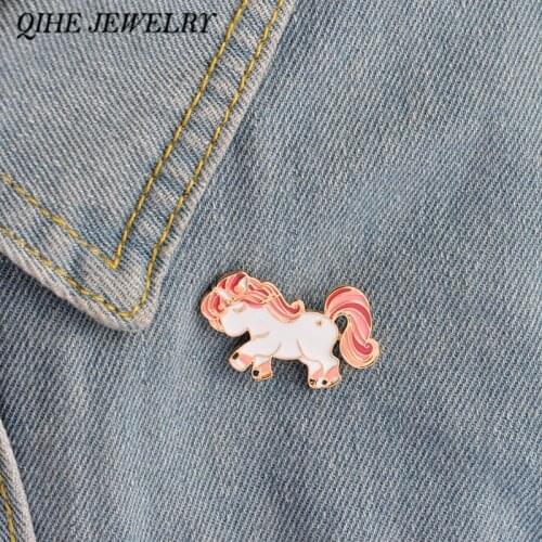 QIHE JEWELRY Pink Little Horse Enamel Pin Brooch Pins Up Little Girls Jewelry Horse Lover Gift
