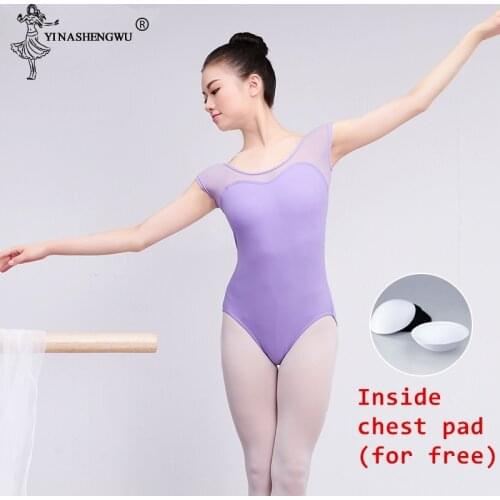 Women Black Mesh Dance Leotards Short- Sleeve Ballet Leotards Adult Ballet Practice Dance Costume Gymnastics Leotards Jumpsuit
