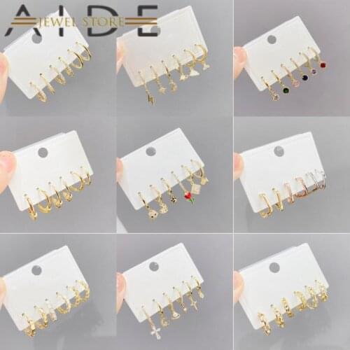 Aide 925 Sterling Silver Hoop Earrings Geometric Moon Star Pendant Earring For Women Girls Pendientes Brincos Silver 925 Jewerly