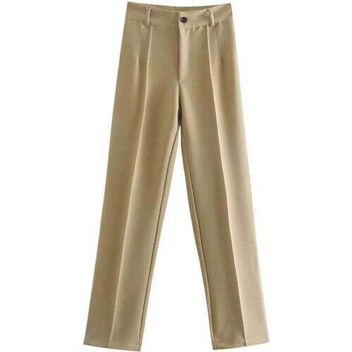 Women Chic Fashion Office Wear Straight Pants Vintage High Waist Zipper Fly Female Trousers Mujer Women Clothing