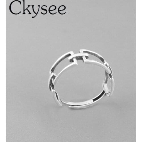 Ckysee Individuality 925 Sterling Silver Rings Geometric Retro Ring Opened Adjustable Rings For Woman Original Fine Jewelry