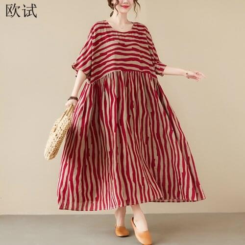 Oversized Summer Vintage Stripped Korea Dress for Women New Fashion Ladies Dresses Long Mujer Femme Woman Beach Style Dress 2021