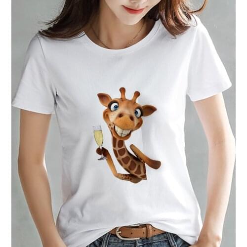 2021 New T shirt Women kawaii giraffe printed tshirt Fashion Hipster Harajuku cute T-shirt female clothing Streetwear Tops Tees