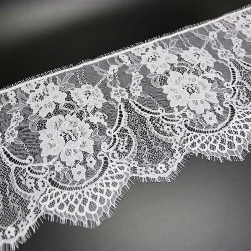 3 meters/lot) 27cm White Flowers Embroidered Eyelash Lace Fabric Trim Decoration Love Wedding Dress Accessories Manual DIY