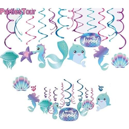 30pcs Mermaid Hanging Swirl Mermaid Tail Dolphin Ceiling Hanging Swirl Decor Baby Shower Mermaid Themed Birthday Party Supplies