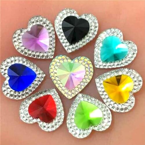 40pcs 16mm Crystal Heart Resin Rhinestones Flat Back Beads Gem Craft