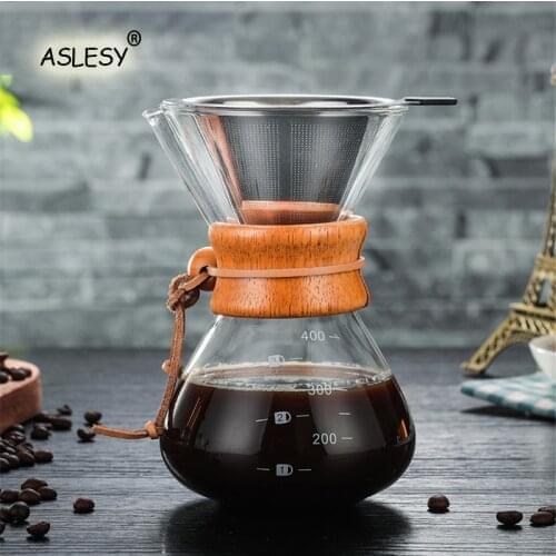 400Ml 600Ml 800Ml Resistant Glass Coffee Kettle Stainless Steel Filter Drip Brewing Hot Brewer Coffee Pot Dripper Barista Pour