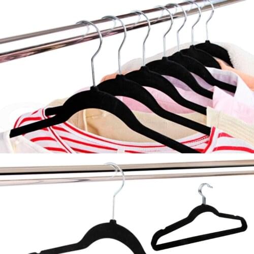 5pcs Black Adult Non-Slip Hangers Flocked Velvet Clothes Coat Trouser Wardrobe Au09 21 Dropshipping