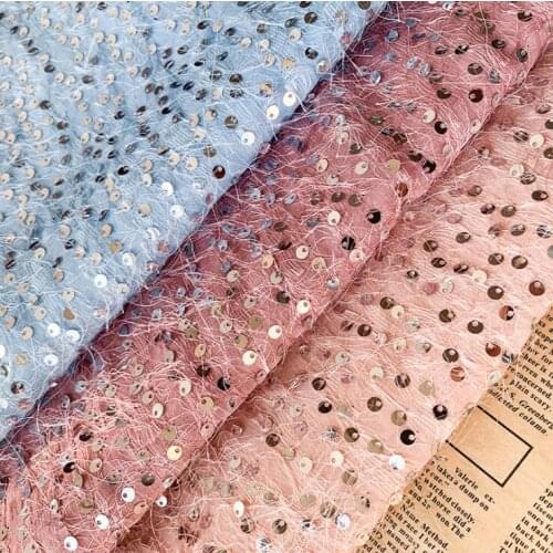 Shiny Chiffon Sequins Embroidered Jacquard Tassel Fabric DIY Fashion Dress Skirt