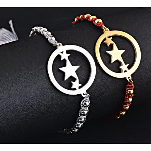 Bohemia Stainless Steel Star tassels bangle knitted tassel beaded adjustable stretch bracelet wholesale&dropship Jewelry
