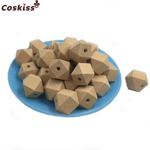 0.63"(16mm) Wooden Geometric Hexagon Beads Baby Teether Toys Nursing Chewing Wooden Teether For Baby Teether Necklaces/bracelets