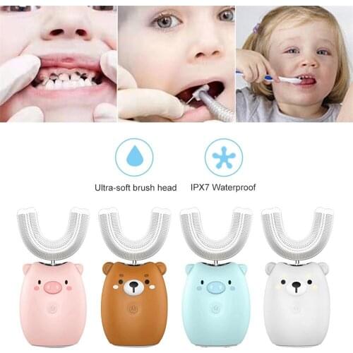Children U Type Electric Toothbrush USB Charging Cartoon Teeth Whitening Automatic ultrasonic Electric Toothbrush For Children