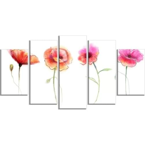 Canvas Poppy Flowers Painting Home Decor Modular Watercolor Picture Modern Printed 5 Set Poster For Living Room Wall Art Frame