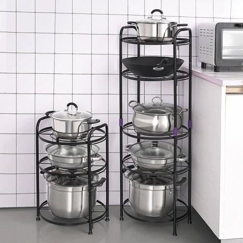 Creative kitchen storage pot floor multi-layer corner rack electric rice cooker rack black kitchenware storage pot rack LX110416