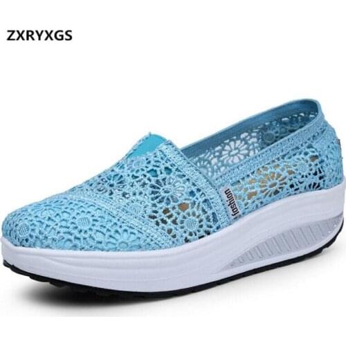 Hot 2021 New Spring Summer Lace Breathable Leisure Sneakers Women Shoes Hollow Comfortable Casual Shoes Woman Wedges Heel Shoe