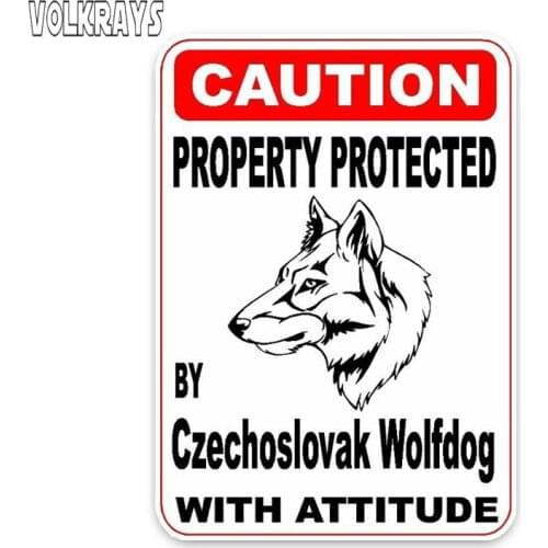 Volkrays Fashion Car Sticker Property Protected By Czechoslovak Wolfdog Dog Puppy Pet Accessories Reflective PVC Decal,10cm*14cm