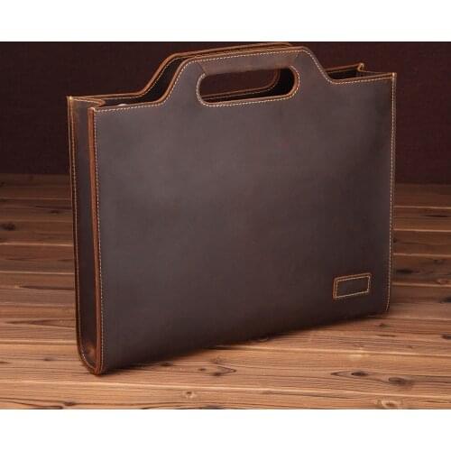 Men Crazy Horse Leather Coffee Briefcase Business 13 inch Laptop Cases Attache Messenger Bags Portfolio One Shoulder Messenger