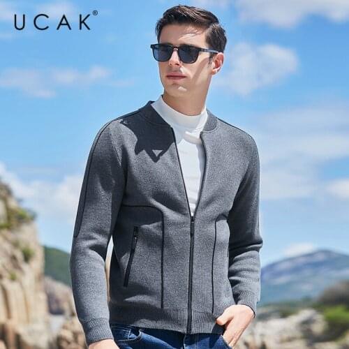 UCAK Brand Business Casual Cardigans Men Clothes Autumn Winter New Arrival Classic Zipper Striped Sweatercoat outwear U1034