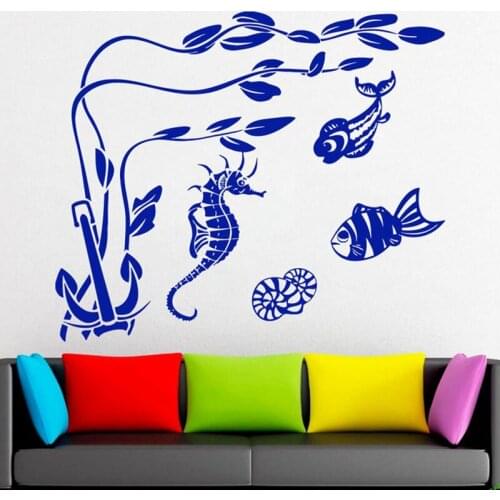 Hippocampus Fish Wall Decal Seaweed Ocean Animals Sea Theme Home Decor for Kids Bedroom Bathroom Vinyl Window Stickers Art Q518