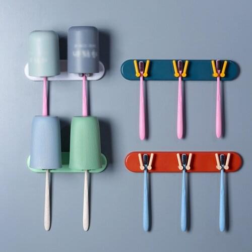 Wall Mounted Toothbrush Holder Bathroom Cup Holder Durable Toothbrush Mugs Hooks Home Hanging Supplies