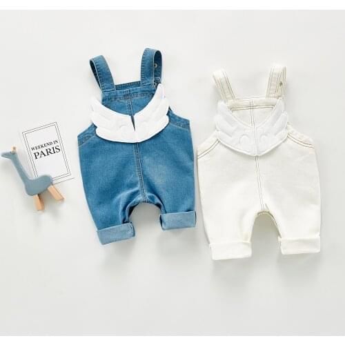 New Arrival Baby Girls Back Wing Denim Overall Pants